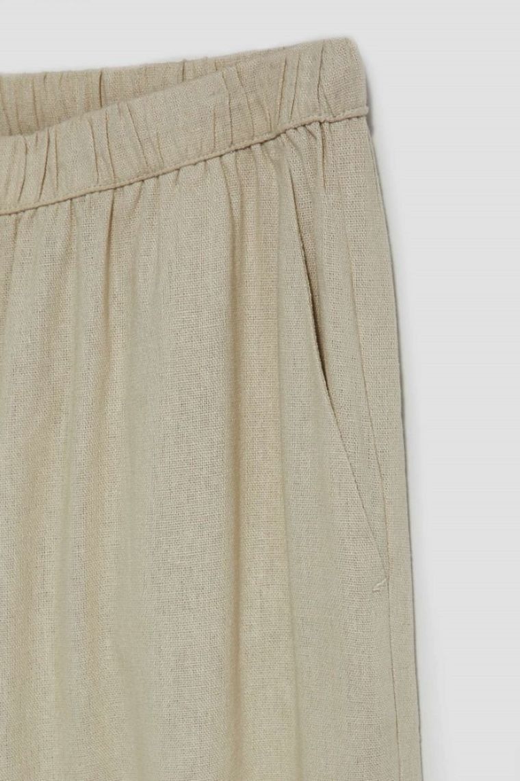 Spodnie materiałowe damskie z lnem, beżowe, Moodo