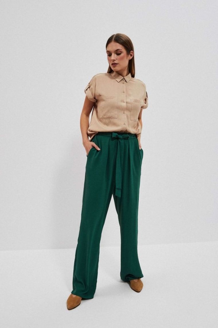 Spodnie materiałowe damskie, zielone, Moodo