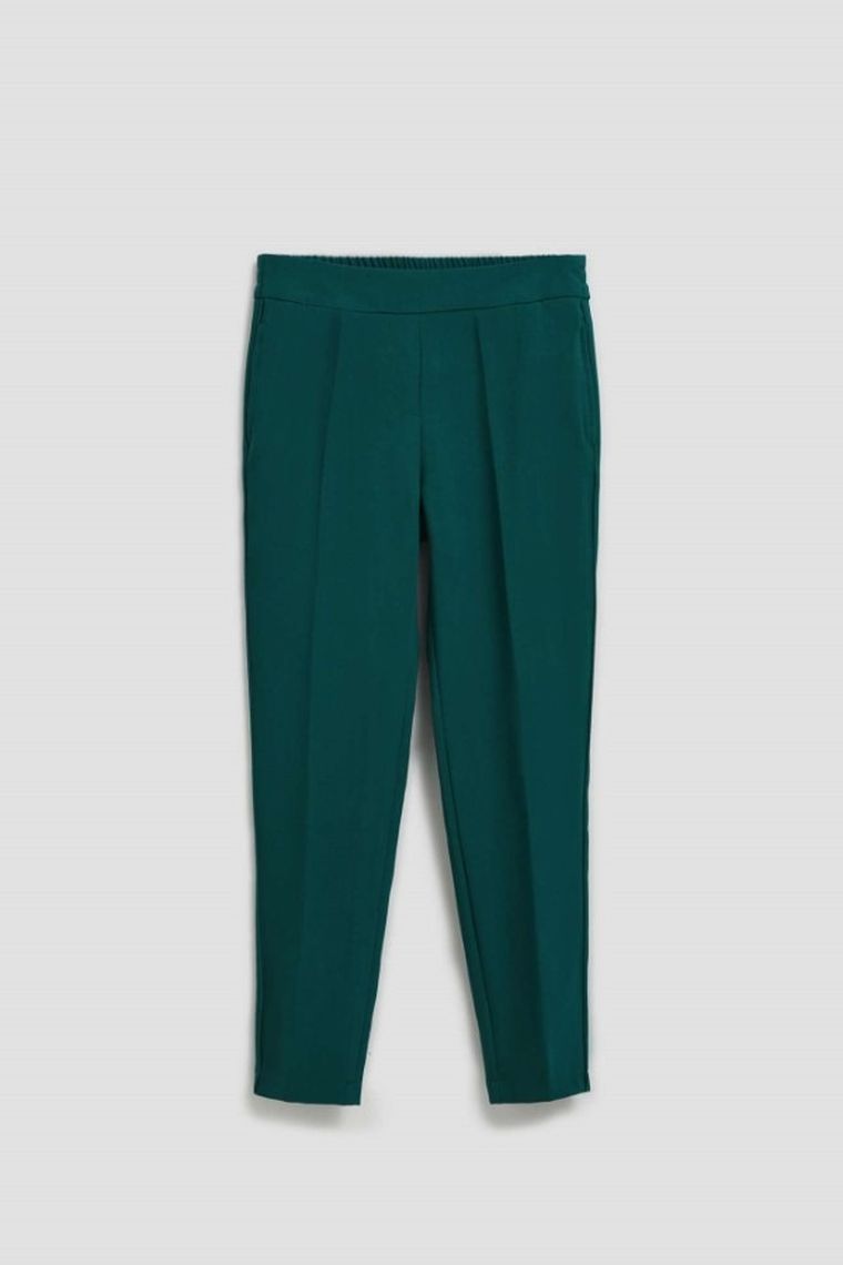 Spodnie materiałowe damskie, zielone, Moodo