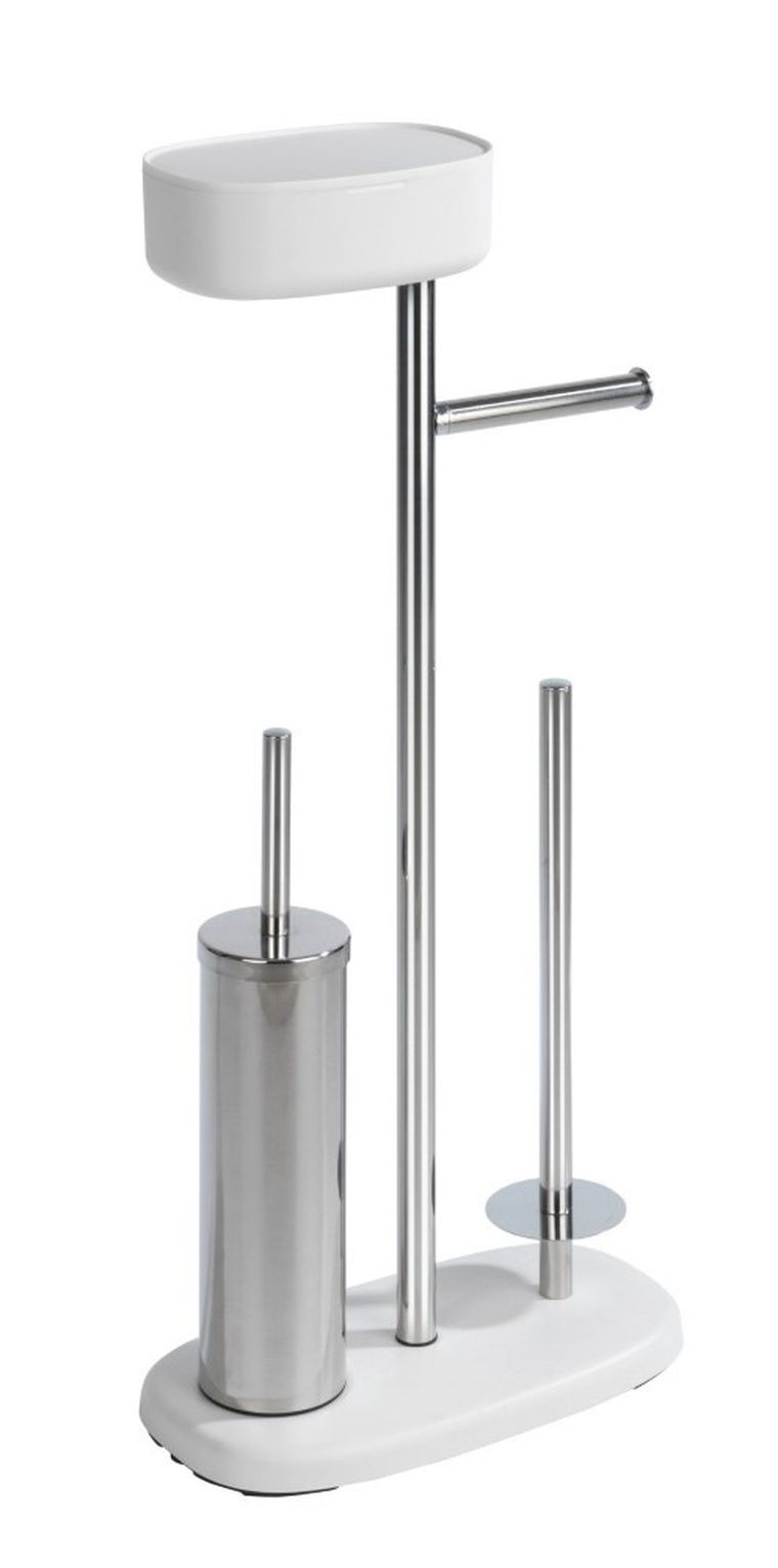 Stojak na papier i szczotkę wc, z półką i koszem, Rivazza, 4w1, biały
