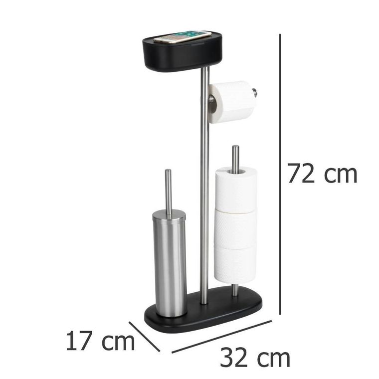 Stojak na papier i szczotkę wc, z półką i koszem, Rivazza, 4w1, czarny