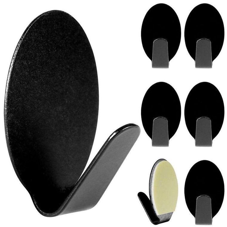 Storage Solutions, wieszak samoprzylepny, stalowy owal, czarny, 6 szt., 3-2 cm