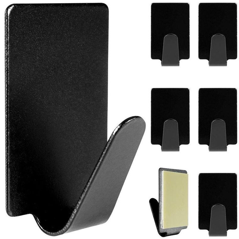 Storage Solutions, wieszak samoprzylepny, stalowy prostokąt, czarny, 6 szt., 3-2 cm