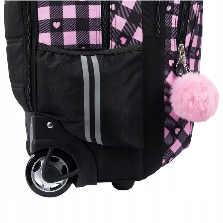St.Right, plecak szkolny na kółkach, 4-komorowy, Pink Checkered