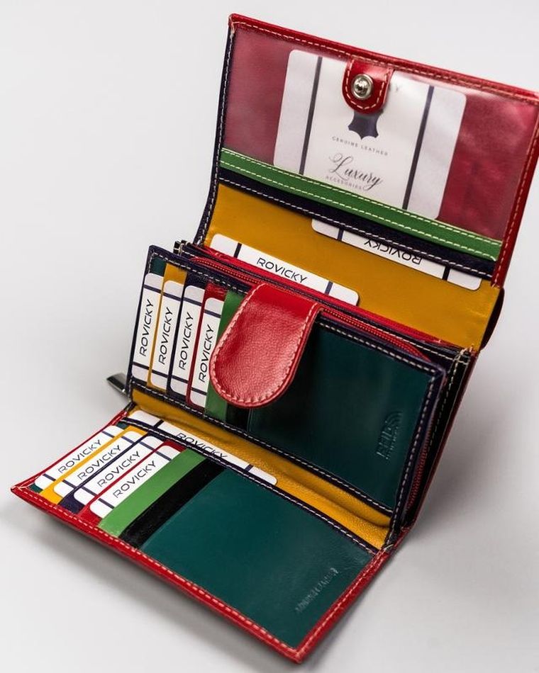 Stylowy portfel z kolorowej skóry naturalnej, Rovicky