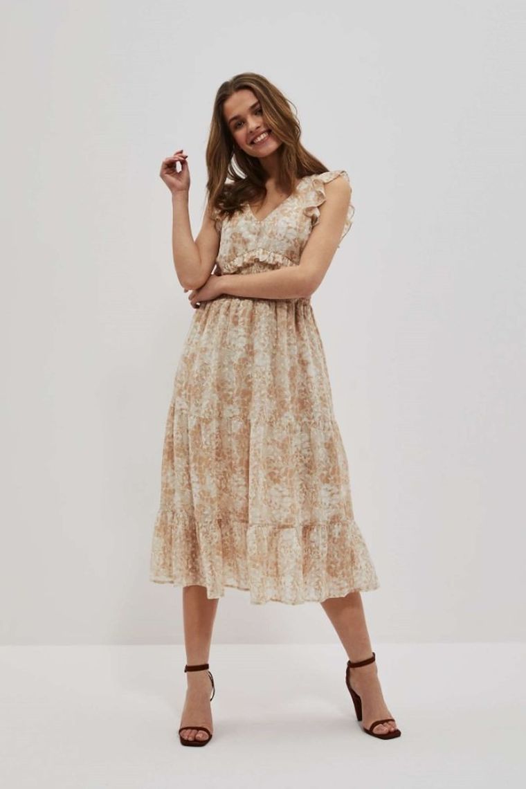 Sukienka damska, beżowa, Moodo