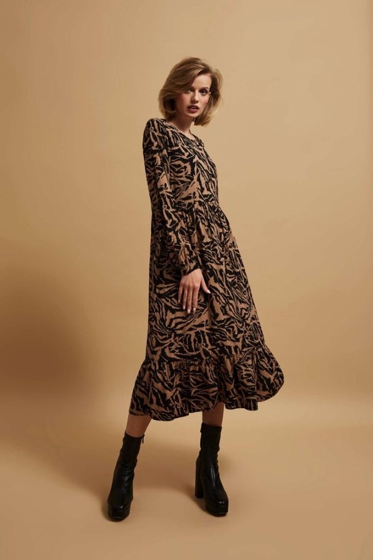 Sukienka damska, beżowa, Moodo