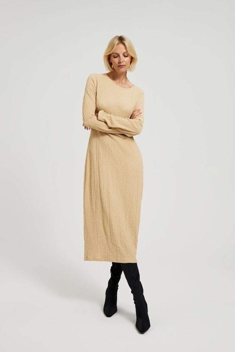 Sukienka damska, beżowa, Moodo