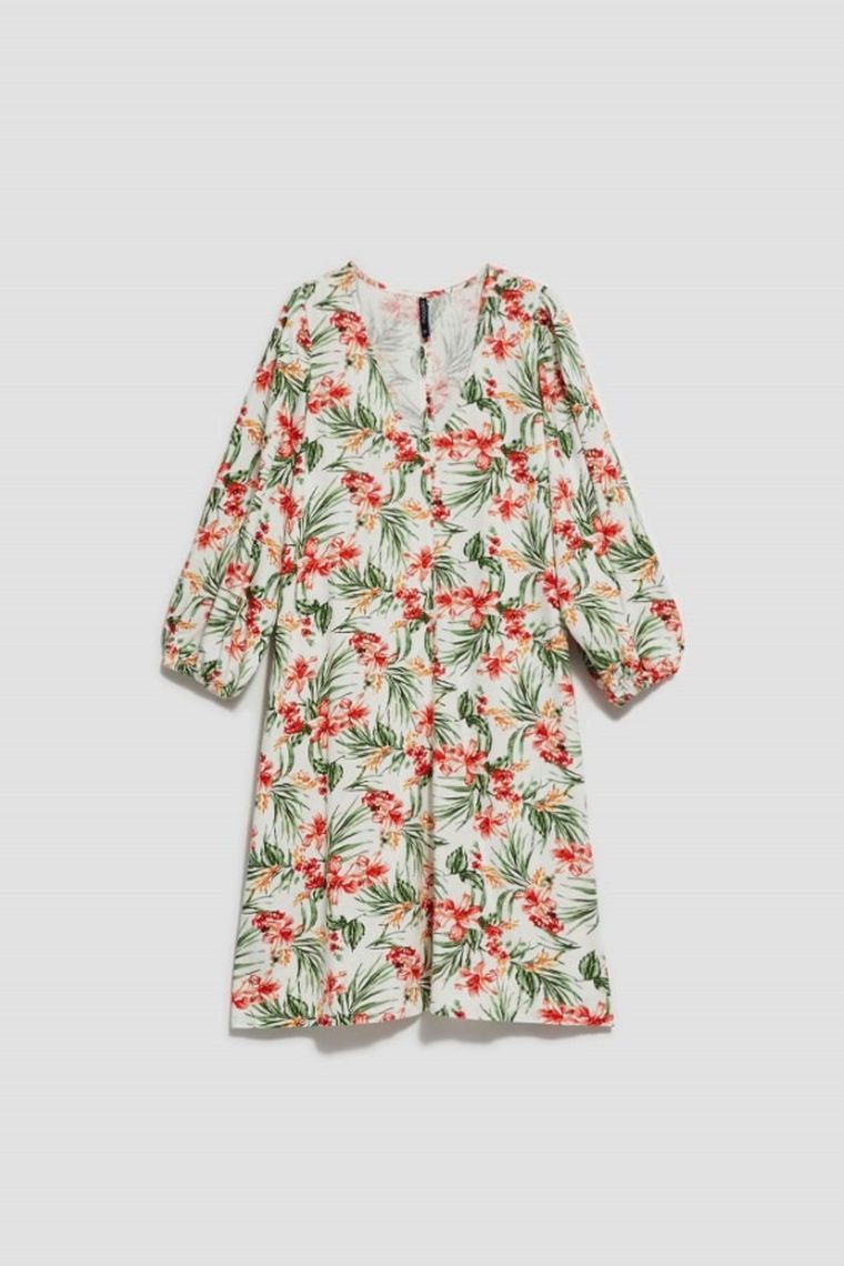 Sukienka damska z lnem, biała, Moodo