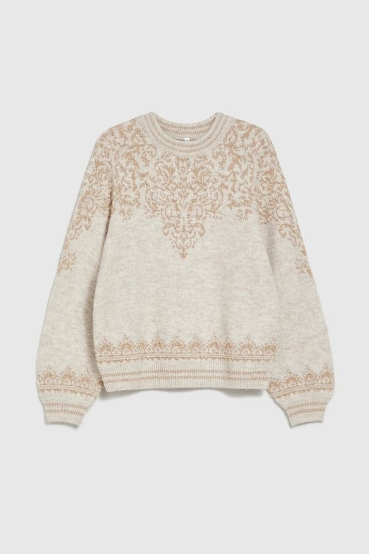 Sweter damski, beżowy, Moodo