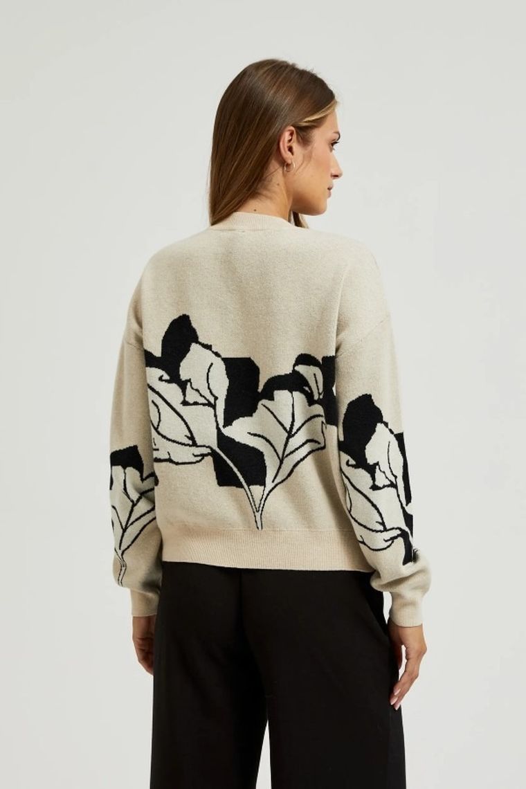 Sweter damski, rozpinany, beżowy, Moodo