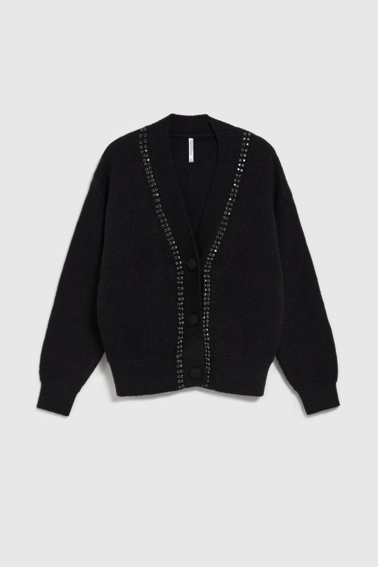 Sweter damski, rozpinany, czarny, Moodo