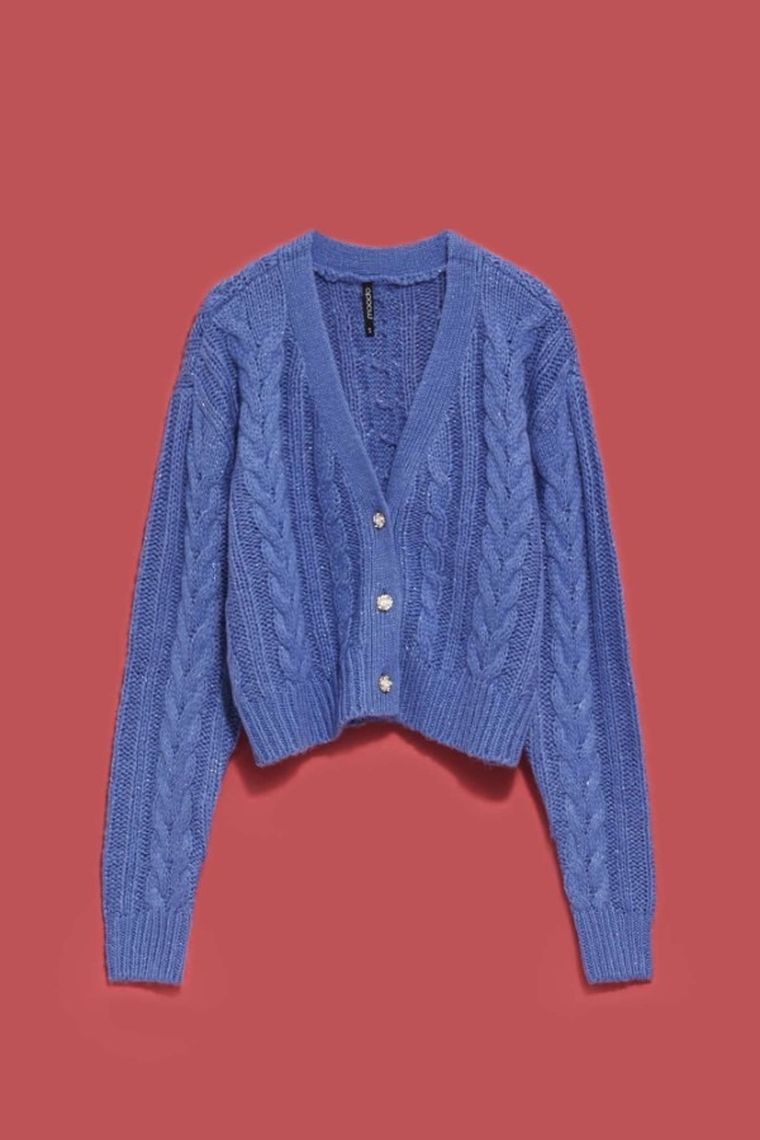 Sweter damski, rozpinany, niebieski, Moodo