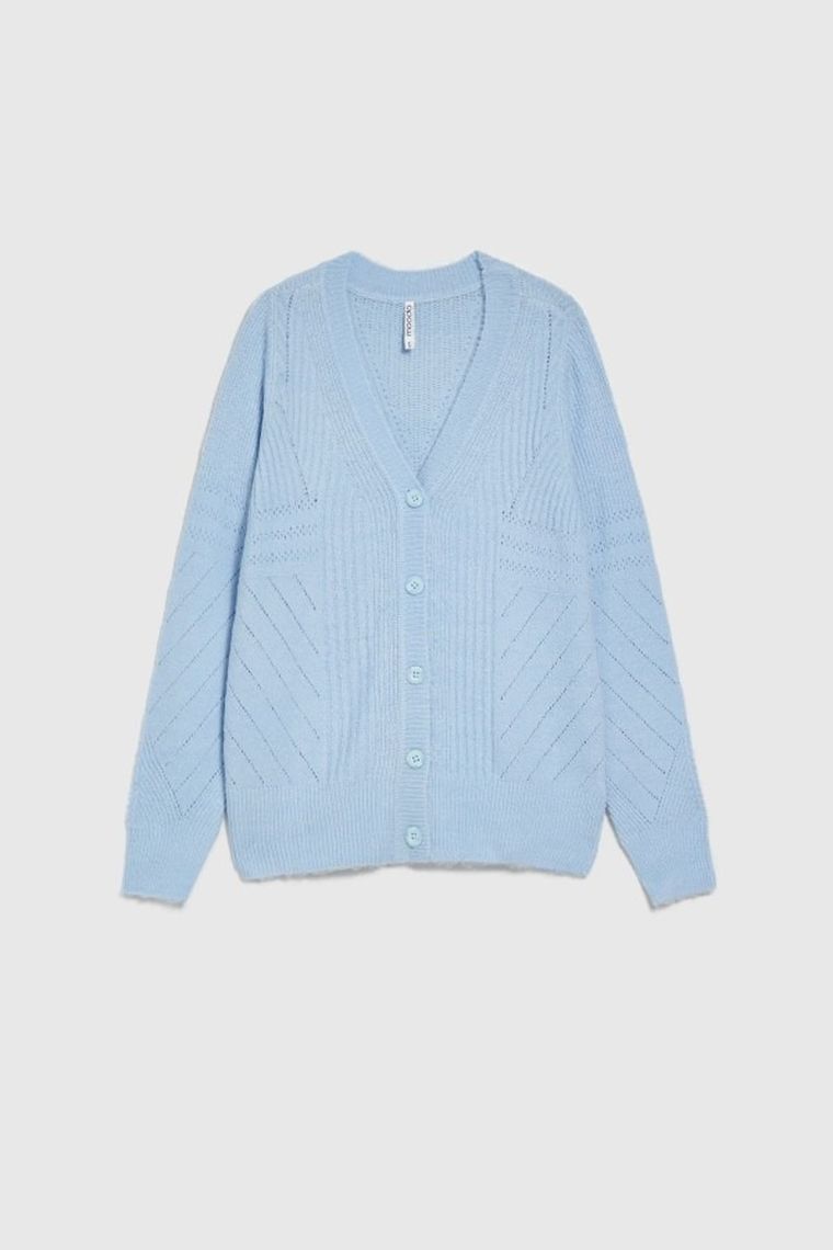 Sweter damski, rozpinany, niebieski, Moodo