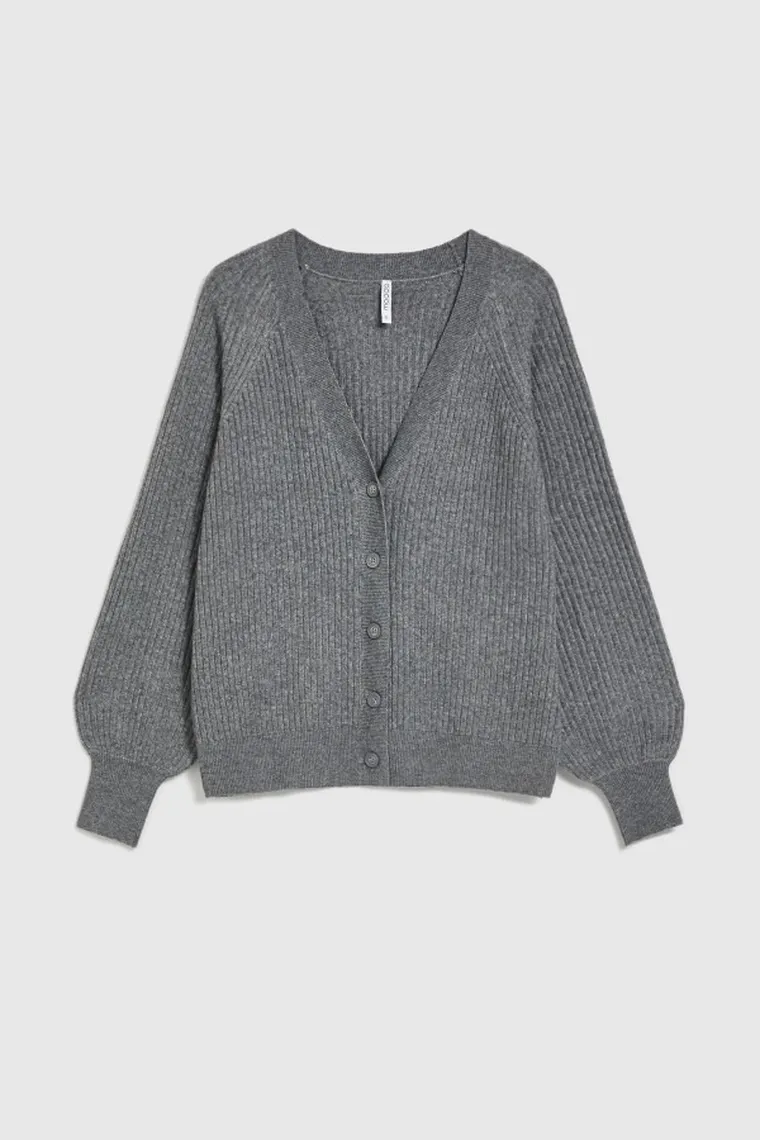 Sweter damski, rozpinany, szary, Moodo