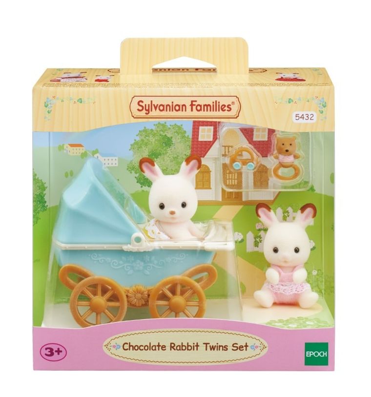 Sylvanian Families, bliźniaki królików z czekoladowymi uszkami, wózek, akcesoria, zestaw, 5432