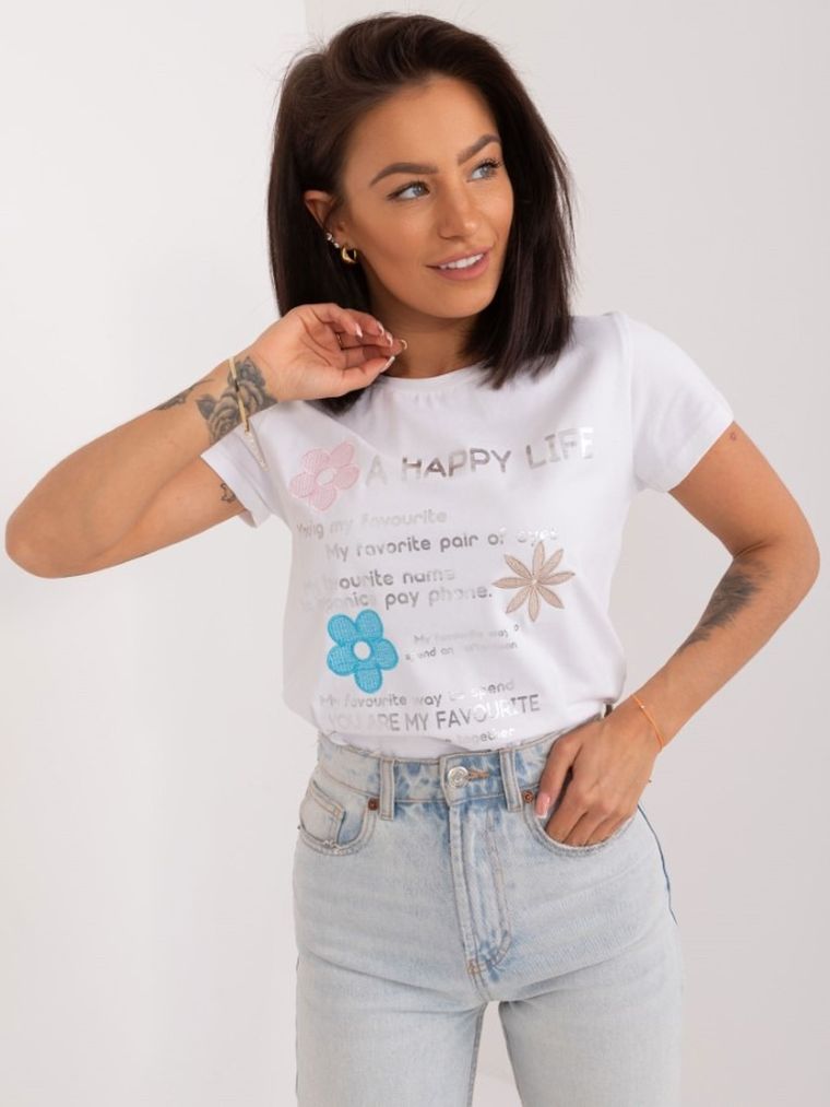 T-shirt damski, biały, Basic Feel Good