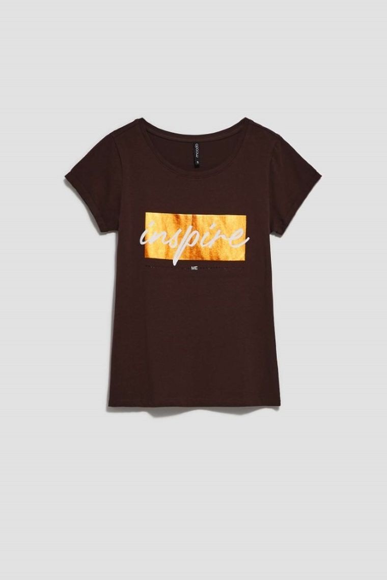 T-shirt damski, brązowy, Moodo