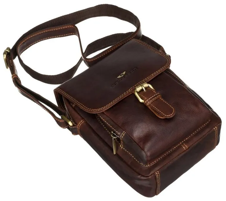 Torba listonoszka, brązowa, skórzana, Peterson