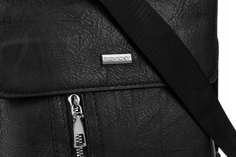 Torba listonoszka, czarna, skóra ekologiczna, Rovicky