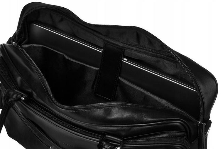 Torba na laptopa, czarna, skóra ekologiczna, 14", Peterson