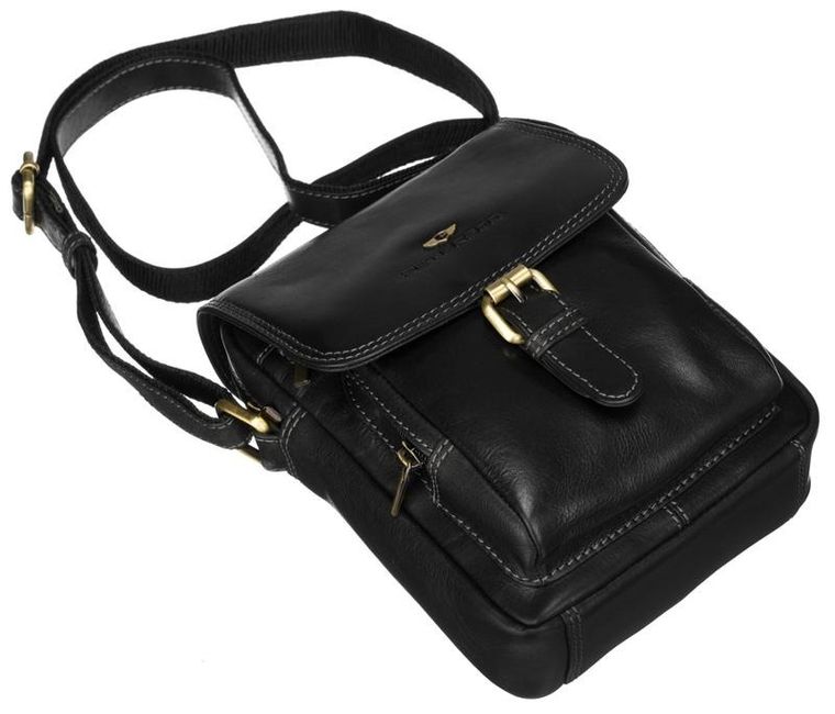 Torba na ramię, czarna, skórzana, Peterson