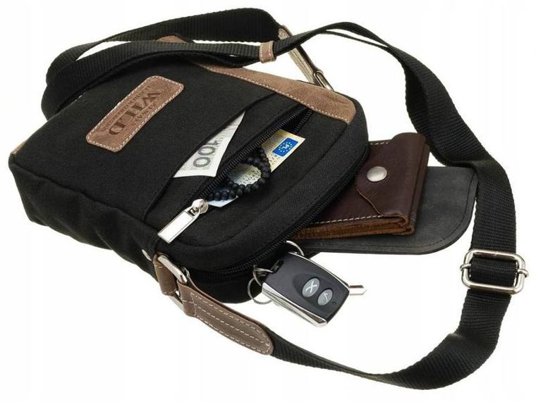 Torba na ramię, czarno-brązowa, skórzana, Always Wild