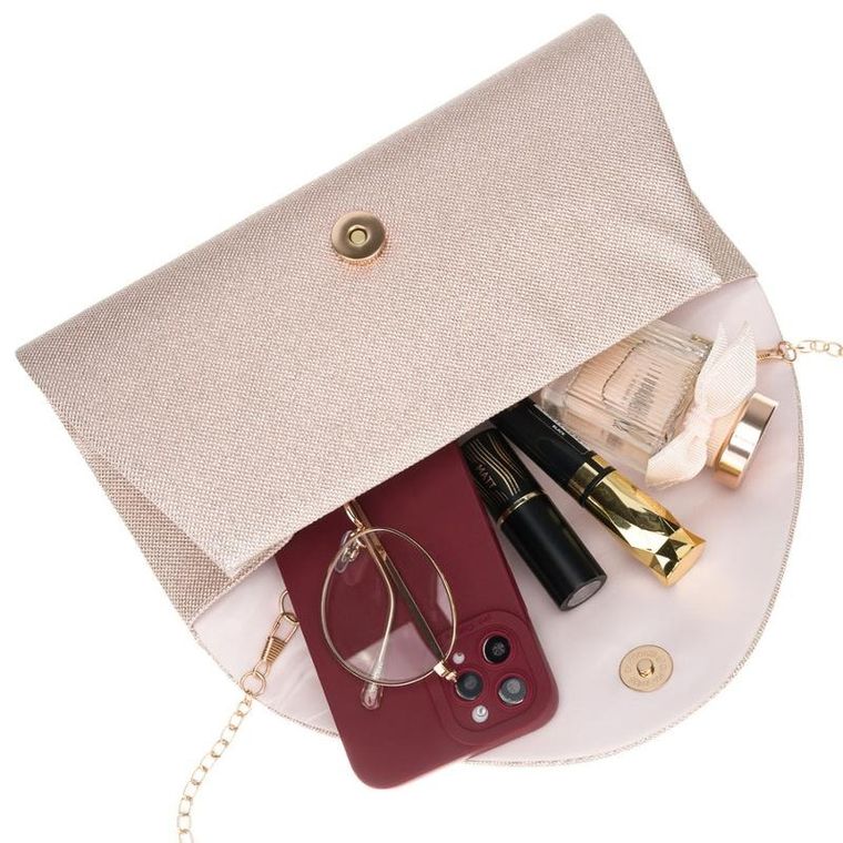 Torebka kopertówka, beżowa, brokatowa, Rovicky