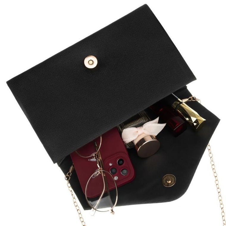 Torebka kopertówka, czarna, brokatowa, Rovicky