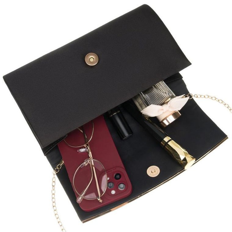 Torebka kopertówka, czarna, skóra ekologiczna, Rovicky