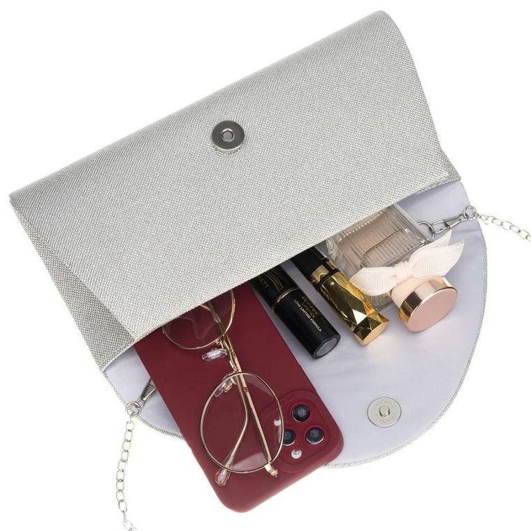 Torebka kopertówka, srebrna, brokatowa, Rovicky