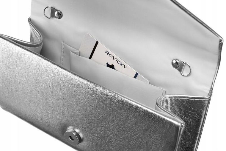 Torebka kopertówka, srebrna, skóra ekologiczna, Rovicky