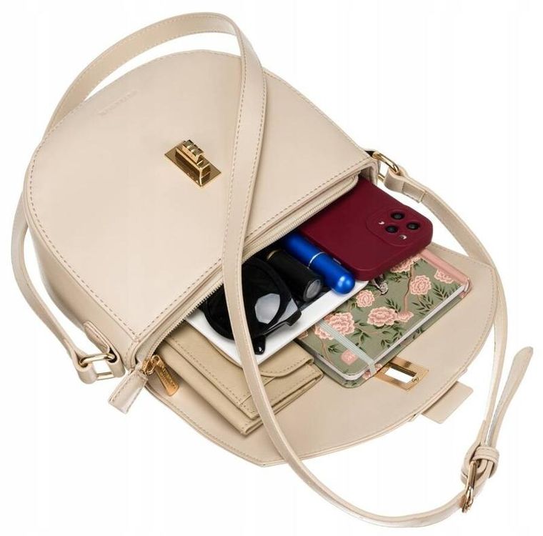 Torebka listonoszka, beżowa, skóra ekologiczna, Peterson