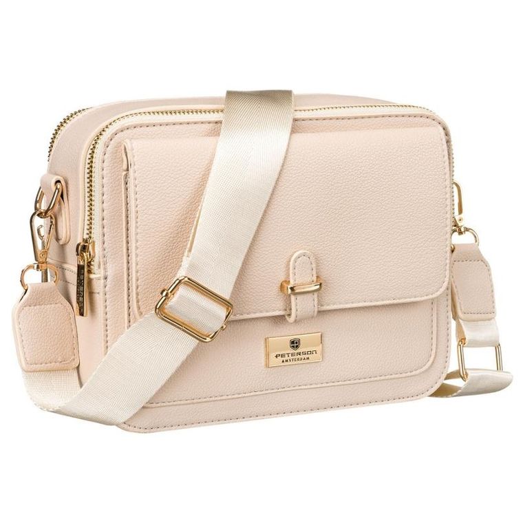 Torebka listonoszka, beżowa, skóra ekologiczna, Peterson
