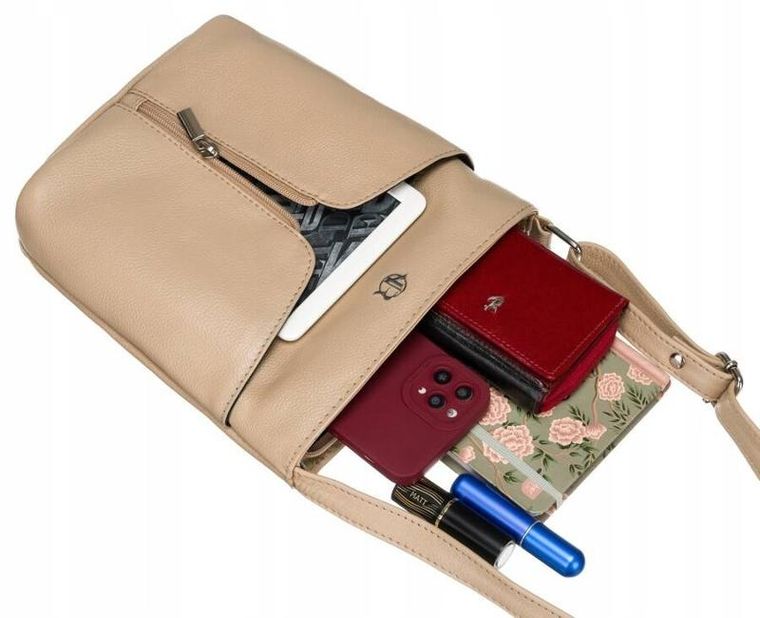 Torebka listonoszka, beżowa, skórzana, Rovicky