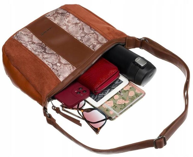 Torebka listonoszka, brązowa, skóra ekologiczna, David Jones