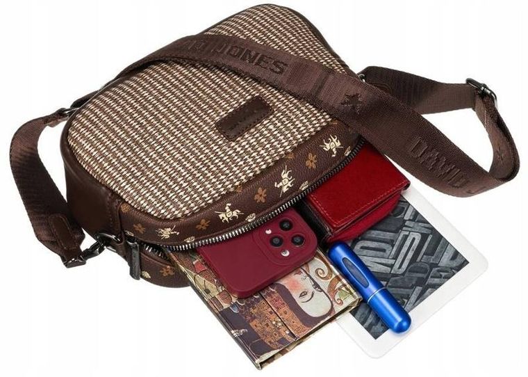 Torebka listonoszka, brązowa, skóra ekologiczna, David Jones