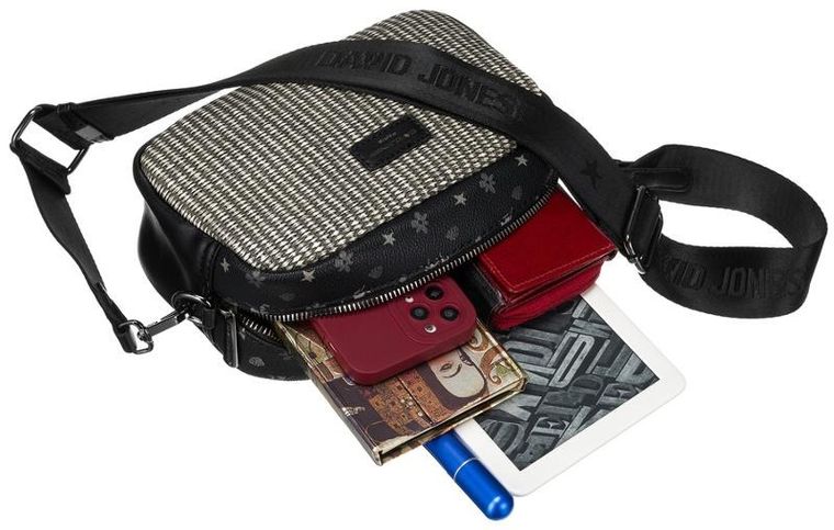 Torebka listonoszka, czarna, skóra ekologiczna, David Jones