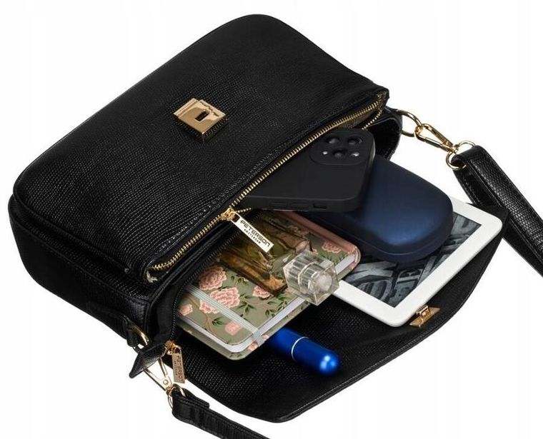 Torebka listonoszka, czarna, skóra ekologiczna, Peterson