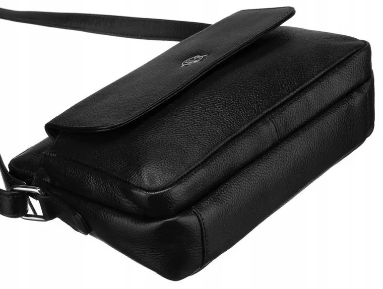 Torebka listonoszka, czarna, skórzana, Rovicky