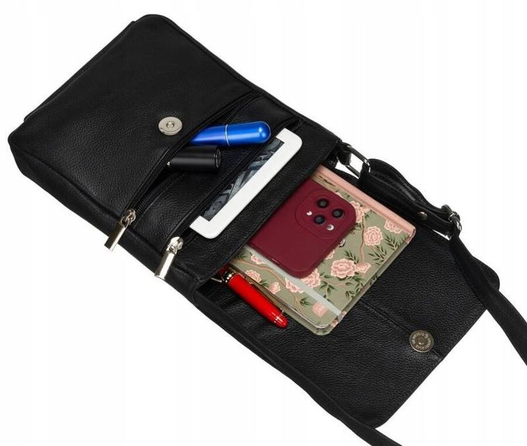 Torebka listonoszka, czarna, skórzana, Rovicky