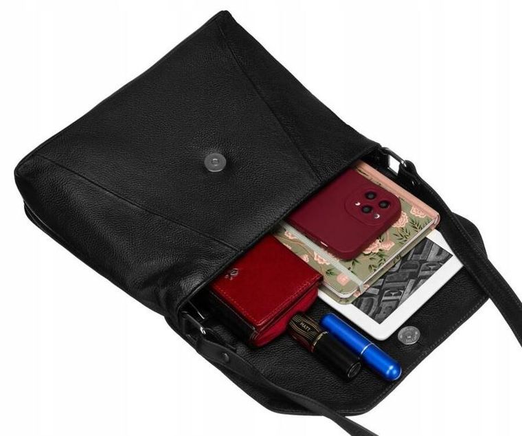 Torebka listonoszka, czarna, skórzana, Rovicky