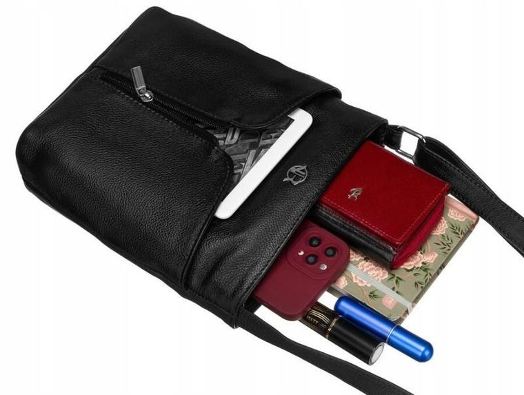 Torebka listonoszka, czarna, skórzana, Rovicky