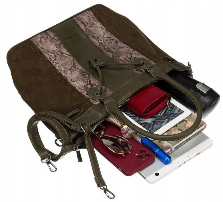 Torebka listonoszka, khaki, skóra ekologiczna, David Jones