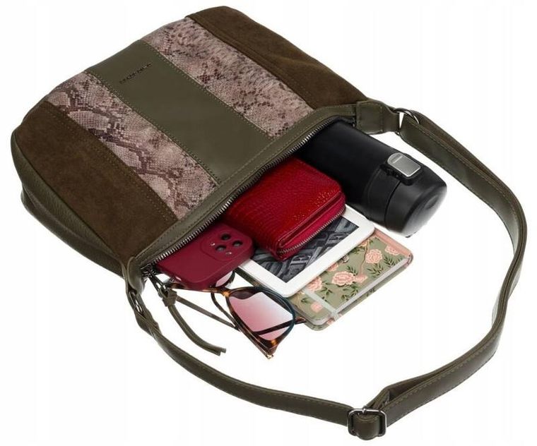 Torebka listonoszka, khaki, skóra ekologiczna, David Jones