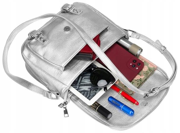 Torebka listonoszka, srebrna, skóra ekologiczna, Rovicky