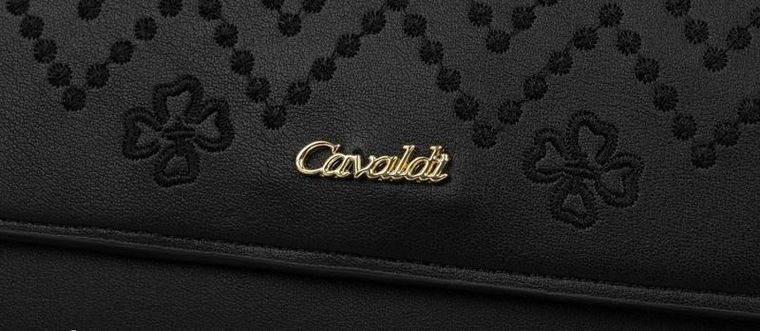 Torebka-portfel, czarna, skóra ekologiczna, Cavaldi