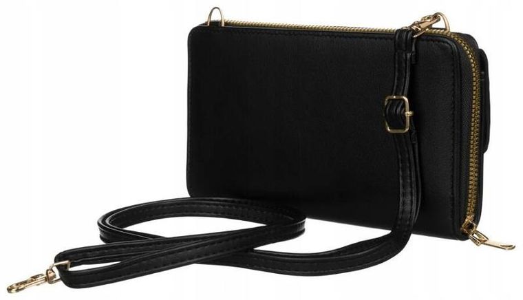 Torebka-portfel, czarna, skóra ekologiczna, Cavaldi