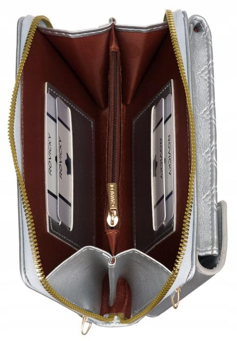 Torebka-portfel, srebrna, skóra ekologiczna, Cavaldi