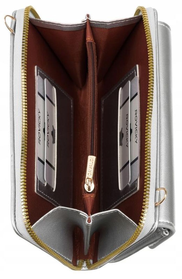 Torebka-portfel, srebrna, skóra ekologiczna, Cavaldi